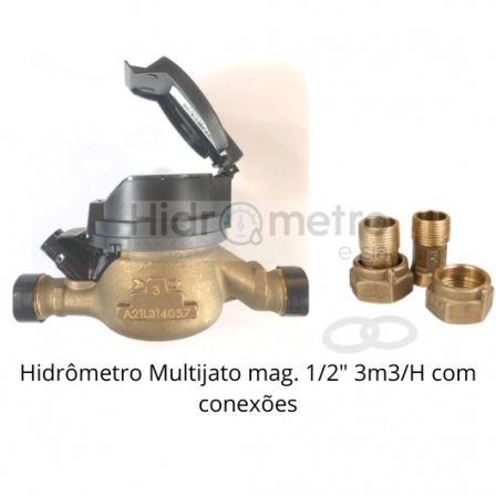 Hidrômetro Multijato mag. 1/2" 3m3/H com conexões LAO / RENOVA