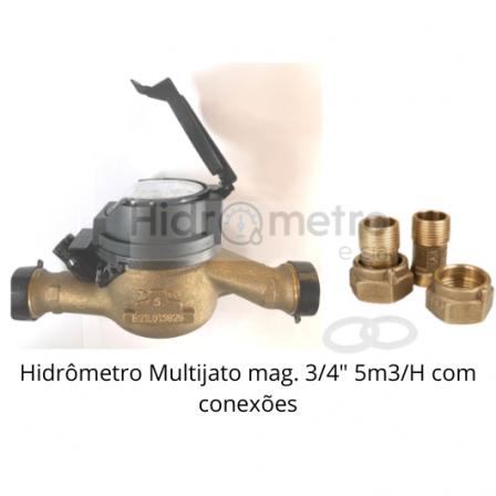 Hidrômetro Multijato mag. 3/4" 5m3/H com conexões LAO