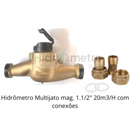 Hidrômetro Multijato 1.1/2" 20m3/H  com conexões AKVOMETER / RENOVA