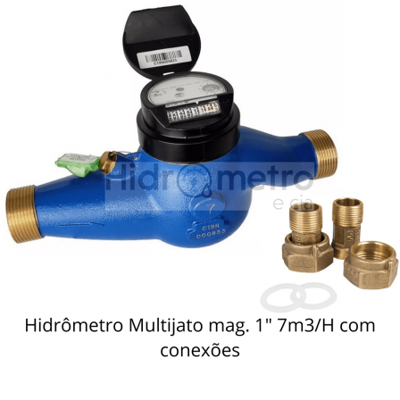 Hidrômetro Multijato mag. 1" 7m3/H com conexões LAO  /  ACCELL