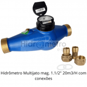 Hidrômetro Multijato mag. 11/2" 20m3/H com conexões SAGA/RENOVA