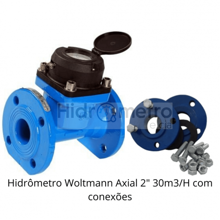 Hidrômetro Woltmann axial 2" 30m3/H com conexões Portaria 155 INMETRO