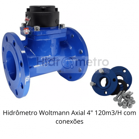 Hidrômetro Woltmann axial 4" 120m3/H com conexões Portaria 155 INMETRO