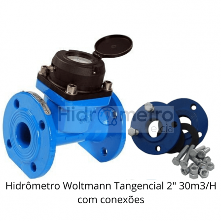 Hidrômetro Woltmann irrigação 2" 30m3/H com conexões