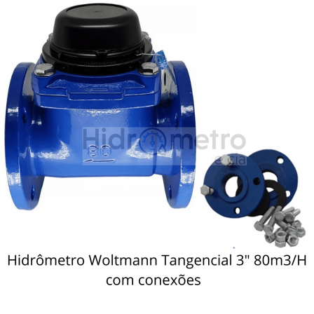 Hidrômetro Woltmann irrigação 3" 80m3/H com conexões